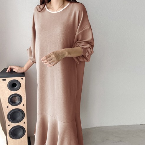 보리맘 볼륨 배색 빅사이즈 롱 원피스 임산부 R145