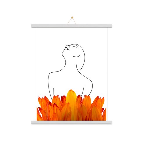 우드 족자 + 꽃과 여인 D 포스터 + 꼭꼬핀 세트, 화이트