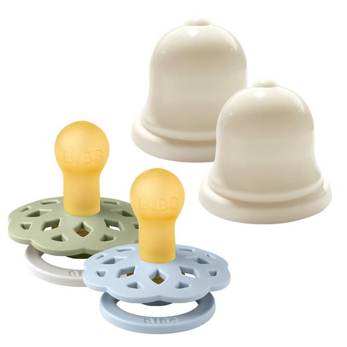 BIBS 보헴 고무 쪽쪽이 2단계 2종 + 실리벨 케이스 2p 세트, 2단계(6개월 이후), 베이비블루, 세이지나이트, 1세트