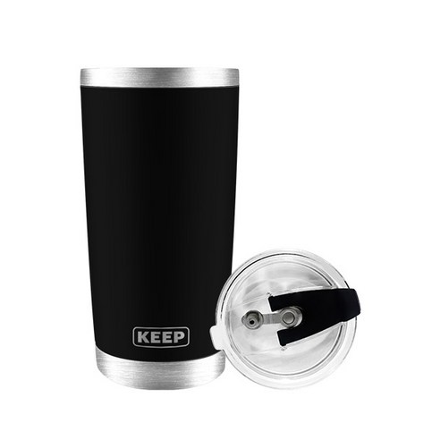 KEEP 대용량 스텐 보온 보냉 텀블러 + 밀폐형 빨대 뚜껑 세트, 블랙, 600ml, 1세트