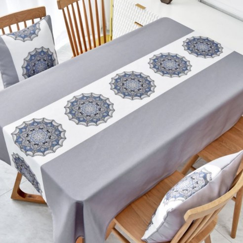 알럽홈 패밀리 스타일 스퀘어 꽃무늬 식탁보, 그레이, 90 x 140 cm