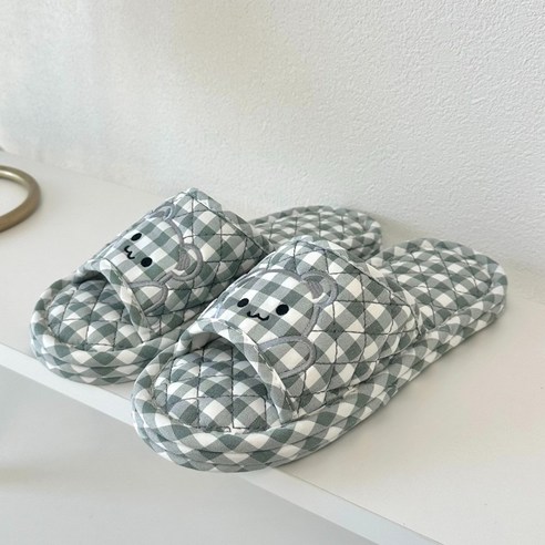 제이드슈 남성용 소음 미끄럼 방지 3중 쿠션 면 슬리퍼 곰돌이, 1개, 카키