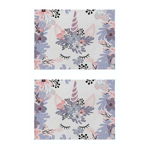 라벤더 유니콘 일러스트 플레이스 매트 2p, 36, 32 x 21 cm