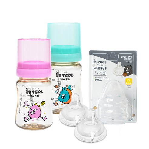 아이별프렌즈 PPSU 젖병 200ml 트윈팩 + 꼬미젖꼭지 2p, 핑크, 민트, 1단계(신생아용), 1개