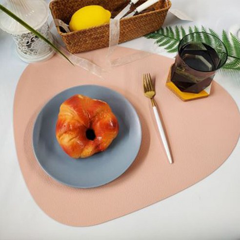 자갈 투톤 가죽 플레이스매트, 핑크, 38cm