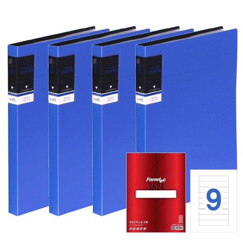 투칼라 골무늬 클리어화일 A4 HT157 40매 4p + 폼텍 3624 화일 인덱스용 라벨 20p, 청색, 1세트