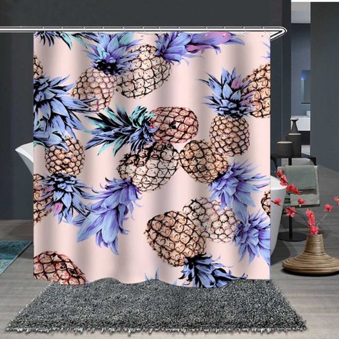플로즈 파인애플 디자인 욕실 샤워 커튼 A03 180 x 200 cm, 1개