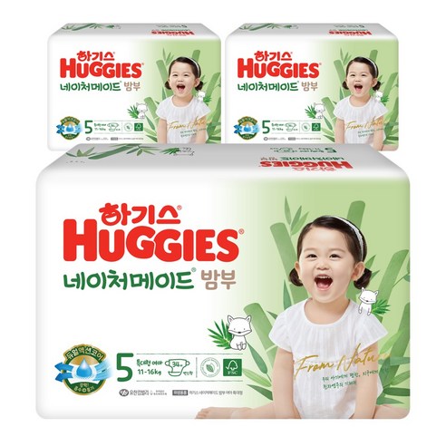 하기스 네이처메이드밤부 밴드형 기저귀 여아용 특대형 5단계(11~16kg), 102매
