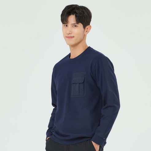 라이프로그 남성용 우븐 패치 라운드넥 맨투맨 MSTSLA01