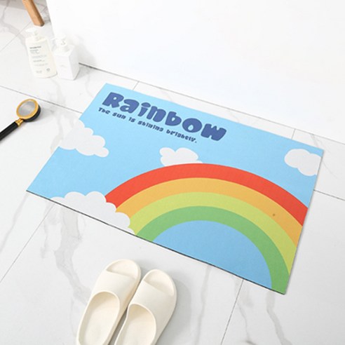 JCP 일러스트 물흡수 욕실 매트 50 x 80 cm, 무지개, 1개