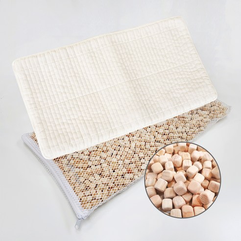 폴라포 단면누빔 편백나무 큐브베개 + 망사 속커버 + 편백 1.5kg 세트, 아이보리