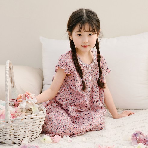 여아를 위한 달콤한 꿈, 찌니야 여아용 60수 순면 반팔 원피스잠옷