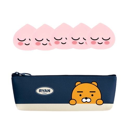 카카오프렌즈 모던st 미니 삼각 필통 + 지우개 5p 세트, 네이비(필통), 어피치(지우개), 1세트