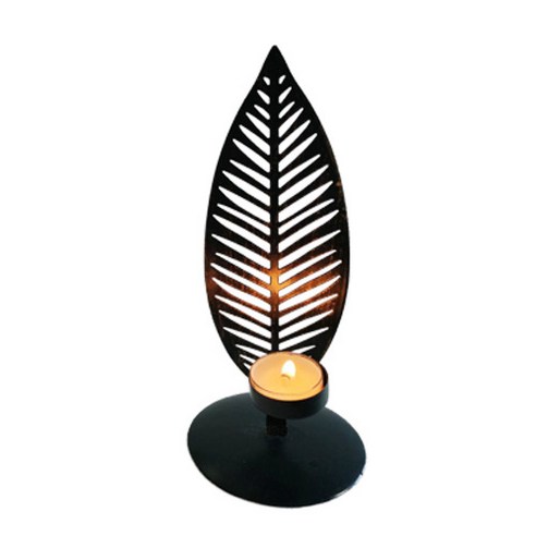파라다이소 빈티지 스타일 나뭇잎 디자인 철제 캔들 홀더 촛대, 블랙