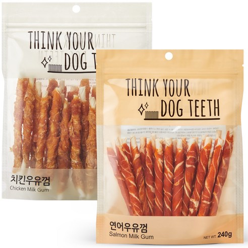 Think your dog teeth 스틱 치킨 24p + 연어 20p 세트, 1세트, 치킨, 연어