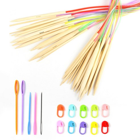 줄바늘 18p + 돗바늘 5p +단수링 10p 뜨개질 세트, 랜덤발송, 1세트 나무코바늘세트