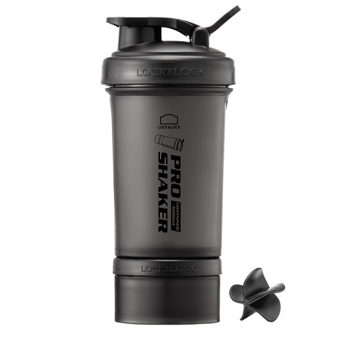 프로쉐이커 락앤락 컨테이너 쉐이크 보틀 600ml + 컨테이너 140ml, 매트블랙, 740ml, 1세트