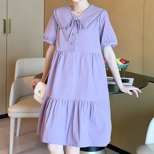 요조숙녀 카라 퍼프 소매 반소매 임산부 원피스