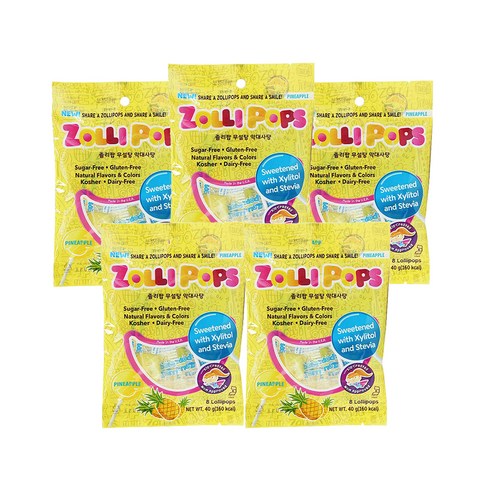 졸리팝 무설탕 막대사탕 40g, 파인애플맛, 5개