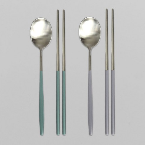 프렐류드 다비데 2인 수저 세트, 그린 + 블루그레이, 숟가락(2p) + 젓가락(2p), 1세트