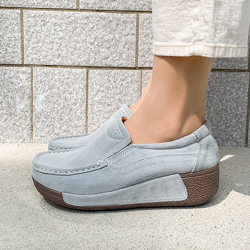 제이슈 가죽 모아 통굽 슬립온 5cm