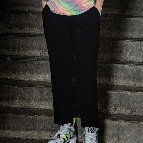 남성용 스탠다드핏 뒷밴딩 허리끈 9부 린넨팬츠