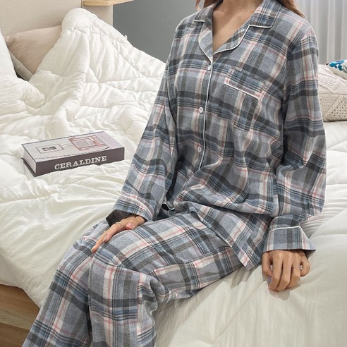 어나더디 커플용 긴팔 투톤무드 체크 파자마