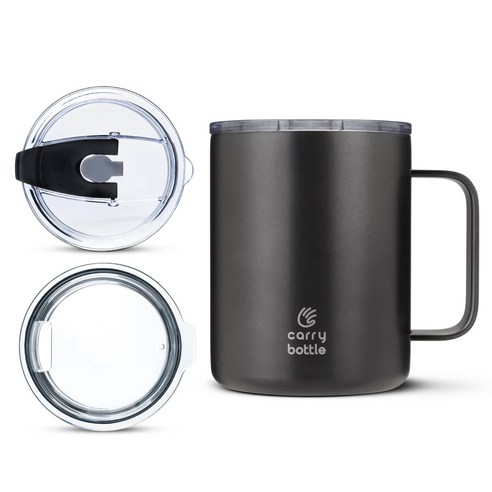 캐리보틀 스탠다드 스테인레스 머그 텀블러 + 뚜껑 + 플립빨대뚜껑, 그라파이트, 360ml