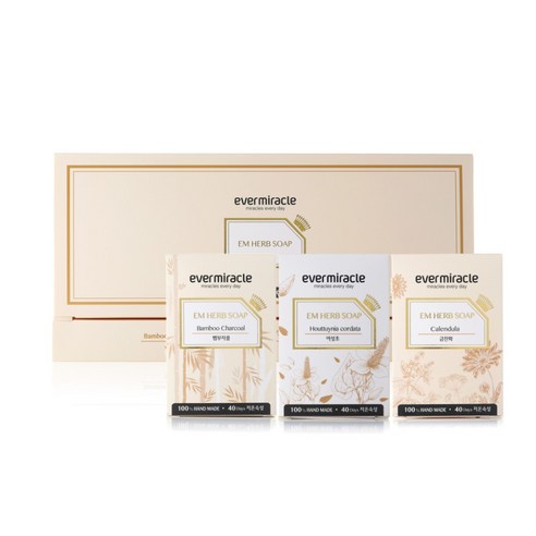 에버미라클 EM 허브비누 뱀부차콜 + 금잔화 + 어성초 세트, 100g, 1세트