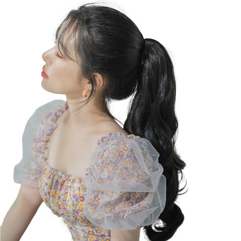 가발나라 여성용 미니핀 집게형 포니테일 부분가발 레이어드 젤리펌 60cm, 다크블랙, 1개