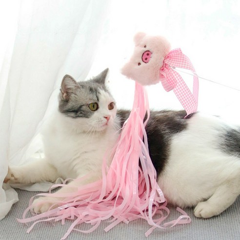 부투펫 고양이용 바스락 재롱 막대 장난감, 돼지, 1개