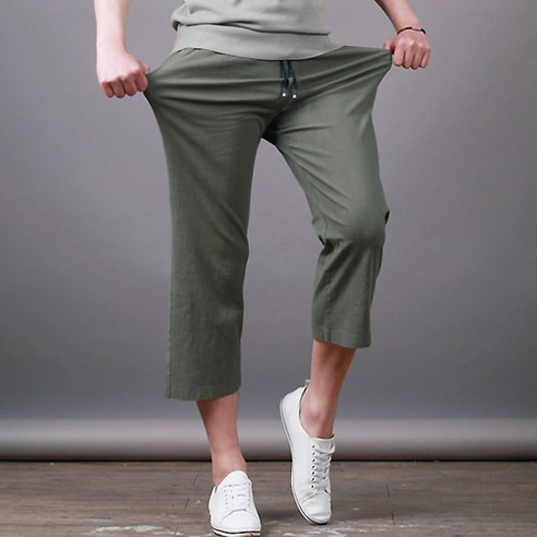 스댕클럽 남성용 와이드 8부 치즈스판 린넨 바지 SBJ2592