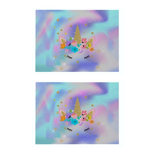 라벤더 유니콘 일러스트 플레이스 매트 2P, 005, 42 x 32 cm