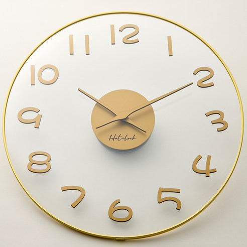 에이치씨클락 컨벡스 유리 무소음 벽걸이 벽시계 40cm A타입, Gold
