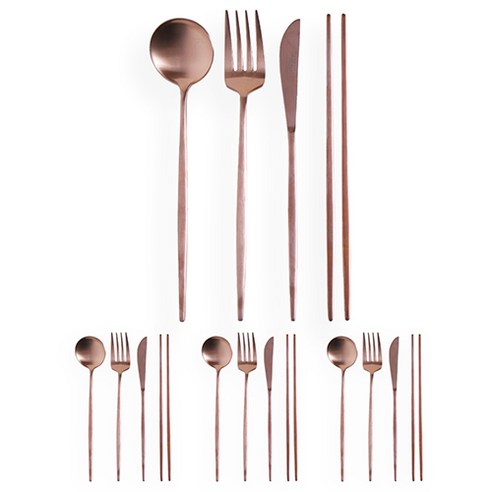 마리포사 커트러리 디너 4종 x 4p 세트, 로즈골드, 1세트, 디너스푼 4p + 젓가락 4p + 디너포크 4p + 디너나이프 4p