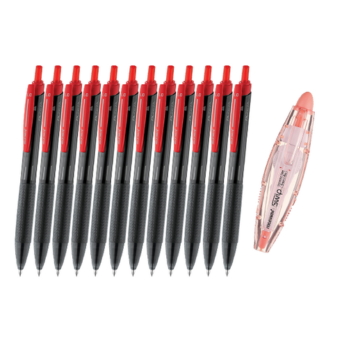 모나미 볼펜 NEW FX ZETA 1.0mm 12p + 노크식 수정테이프 SWIP 세트, 레드(볼펜), 랜덤발송(수정테이프), 1세트