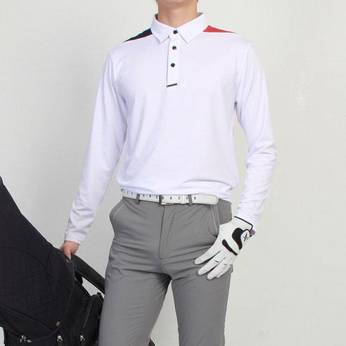 마인플로우 남성용 BL 어깨 배색 긴팔 스판 골프 카라 티셔츠