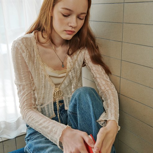 오앨 여성용 LACE FRILL CARDIGAN