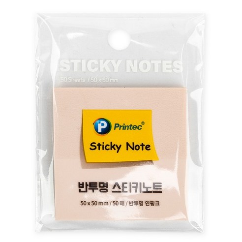 프린텍 반투명 스티키노트 50매 CL5050P, 연핑크, 1개, 1개