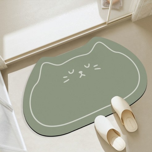 데이소이 잠자는 고양이 욕실 발매트 2.5mm, 다크 그린