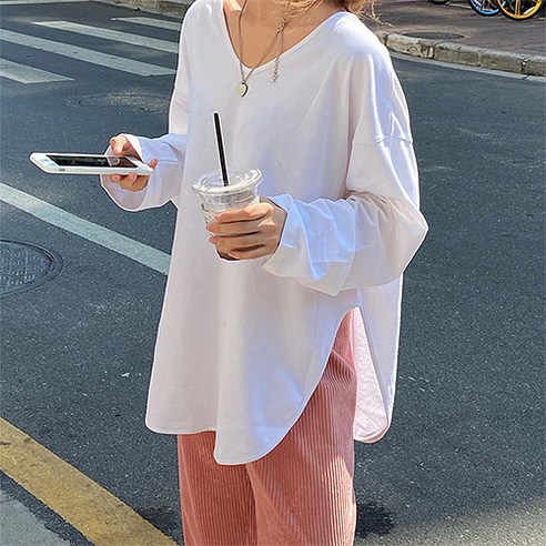 가벼운 오버 루즈핏 브이넥 임산부 긴팔 티셔츠