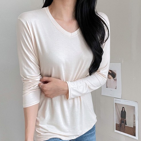 오키 여성용 브이 레이온 긴팔 티셔츠