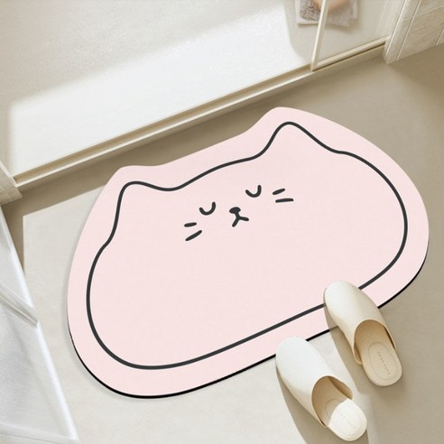 데이소이 잠자는 고양이 욕실 발매트 3.5mm, 핑크, 1개