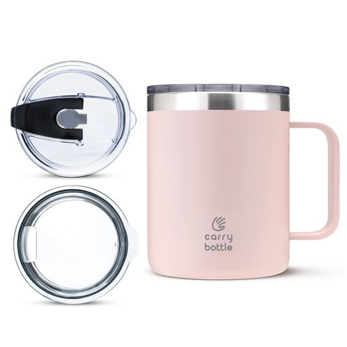 캐리보틀 스탠다드 스테인레스 머그 텀블러 + 뚜껑 + 플립빨대뚜껑, 핑크, 360ml