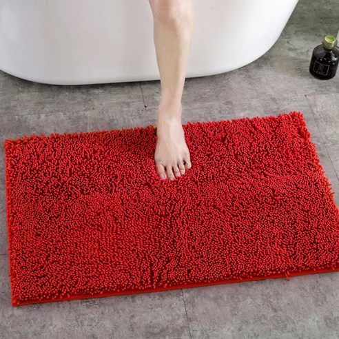 알럽홈 원컬러 베이직 파인 욕조 논슬립 러그, 레드