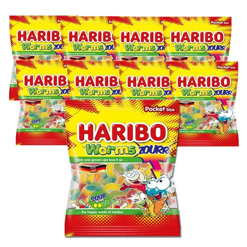 하리보 웜즈사우어 젤리, 100g, 9개