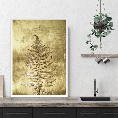 마벨인홈 금빛나뭇잎 우드원목 액자 포스터 세트, 화이트
