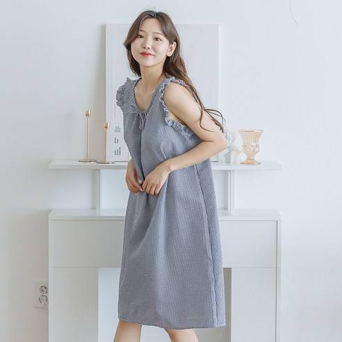 여름밤 시원하게! 민트코코아 여성용 셔링 나시 원피스 잠옷