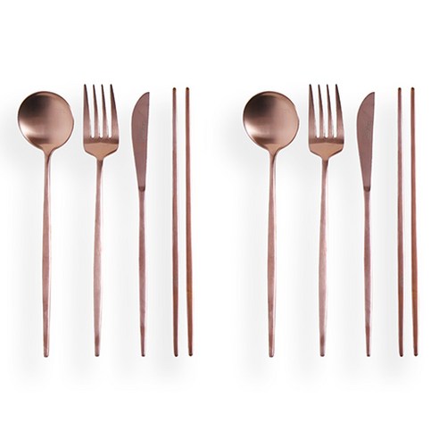 마리포사 커트러리 디너 4종 x 2p 세트, 로즈골드, 1세트, 디너스푼 2p + 젓가락 2p + 디너포크 2p + 디너나이프 2p