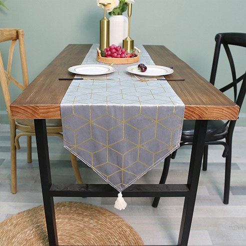 홈플로우 골드 사각 라인 모던 심플한 테이블 러너, A 그레이, 35 x 200 cm